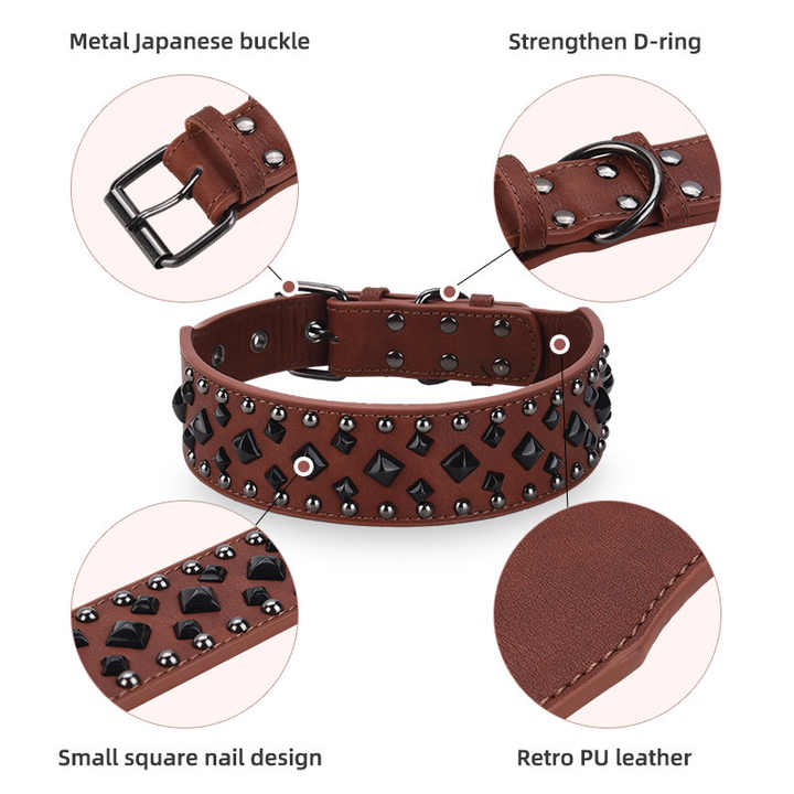 Size L Pink 1 pack Stylish PU Leather Dog Collar with Spikes - Adjustable, Durable & Comfortable for Medium to Large Breeds