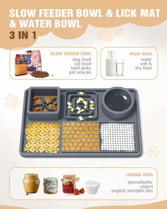 Green Multi-Functional Pet Slow Feeder Lick Mat - Durable Food-Grade Silicone Anti-Bite Bowl for Dogs