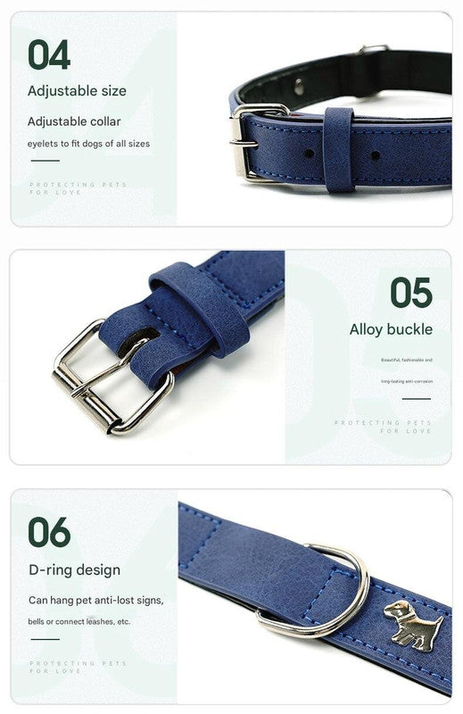 2 PCS Blue Soft Leather Dog Collar - Adjustable & Durable for Medium/Large Dogs S-(48*2.0cm)
