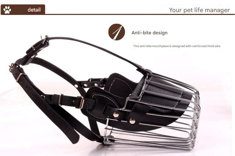 Black Metal Basket Dog Muzzle - Anti-Bite & Anti-Barking - L