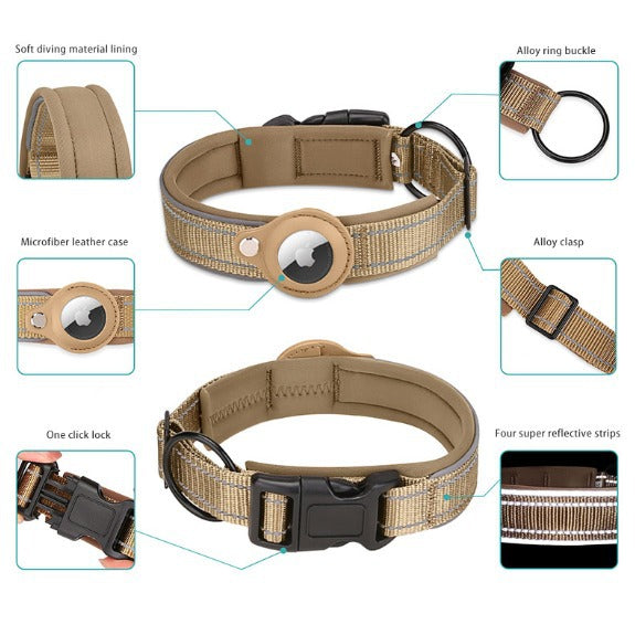 S Blue-green Secure Nylon Dog Collar with Built-in Apple AirTag (not included) Holder Case - Pet Tracker Accessory