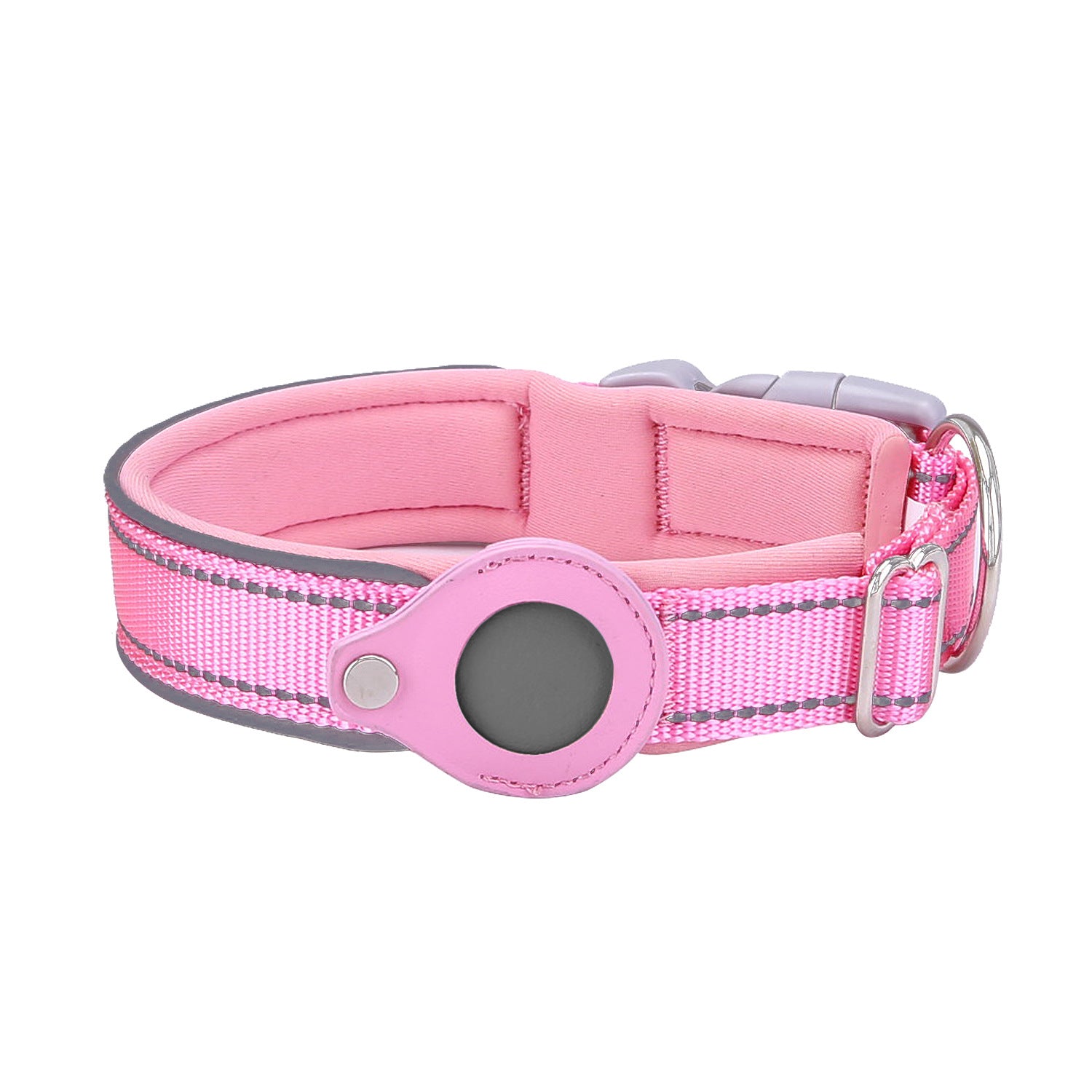 XL Pink Secure Nylon Dog Collar with Built-in Apple AirTag (not included) Holder Case - Pet Tracker Accessory