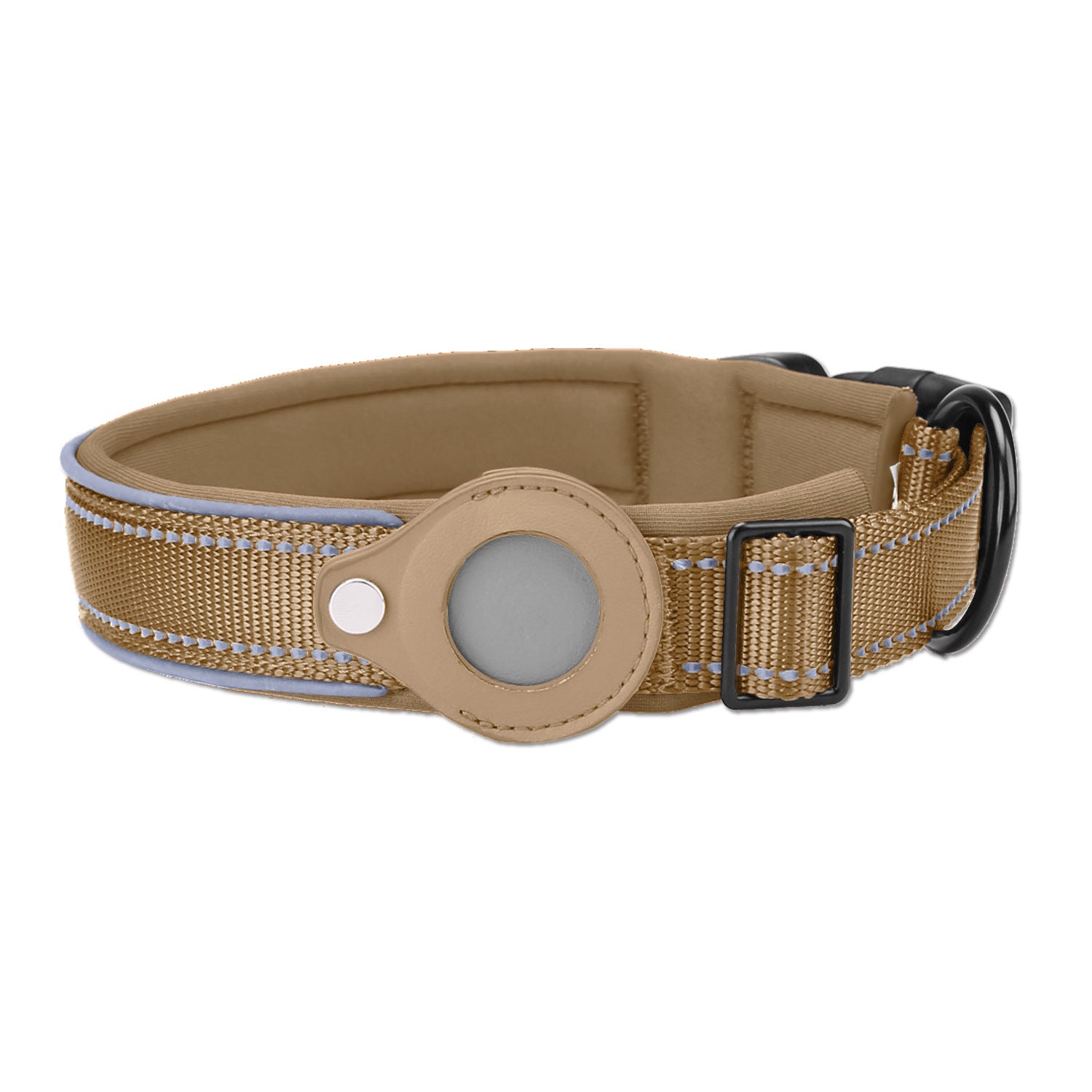 M Khaki Secure Nylon Dog Collar with Built-in Apple AirTag (not included) Holder Case - Pet Tracker Accessory