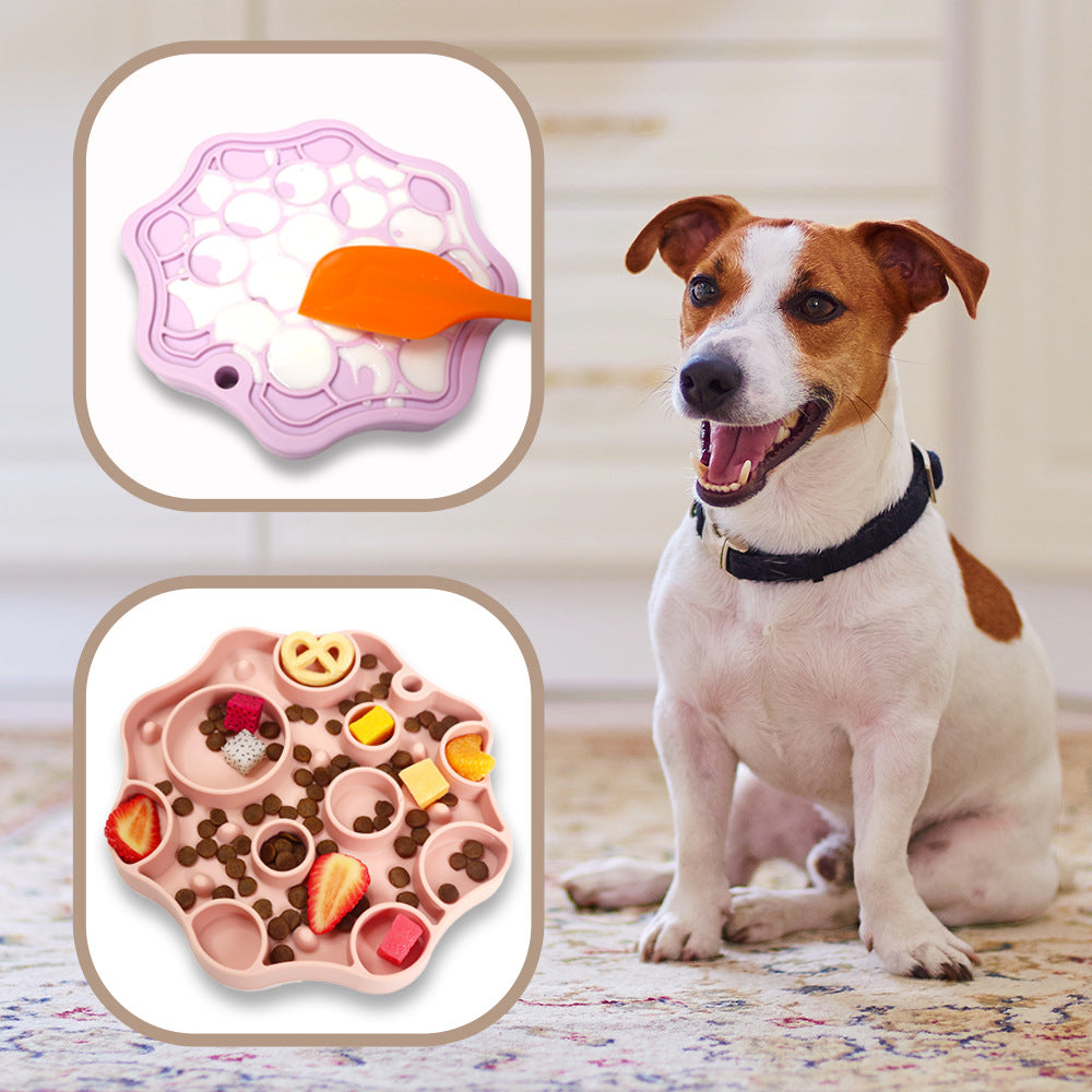 Silicone Dog Slow Feeder and Licking Mat - 2 in 1 Puzzle Bowl for Dog Slow Feeding(Peach pink)