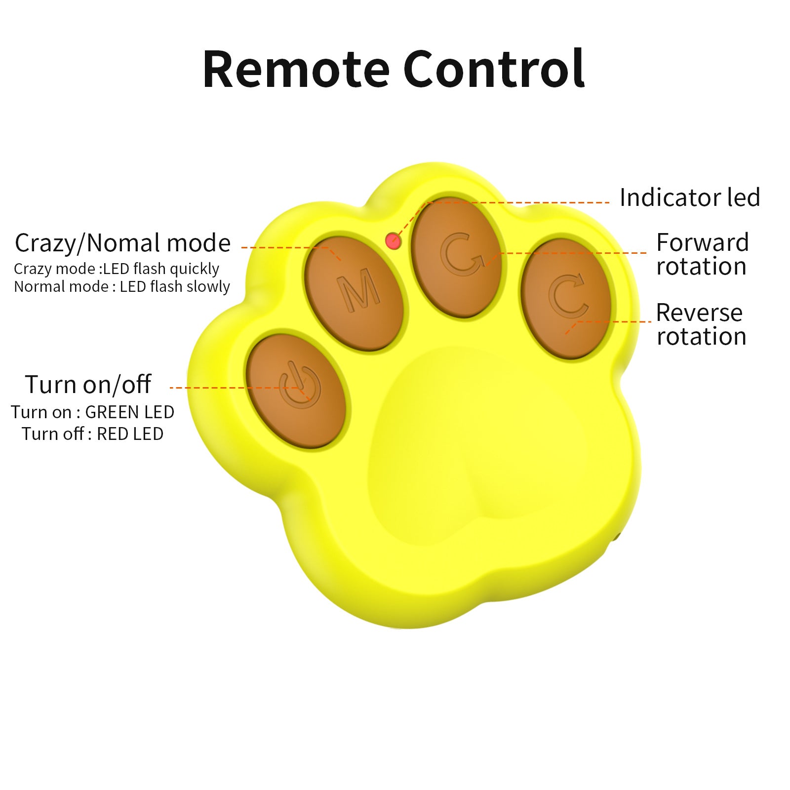Interactive Auto Pet Toy Ball with Remote Control - USB Rechargeable, LED Lights, Sturdy & Waterproof(yellow)