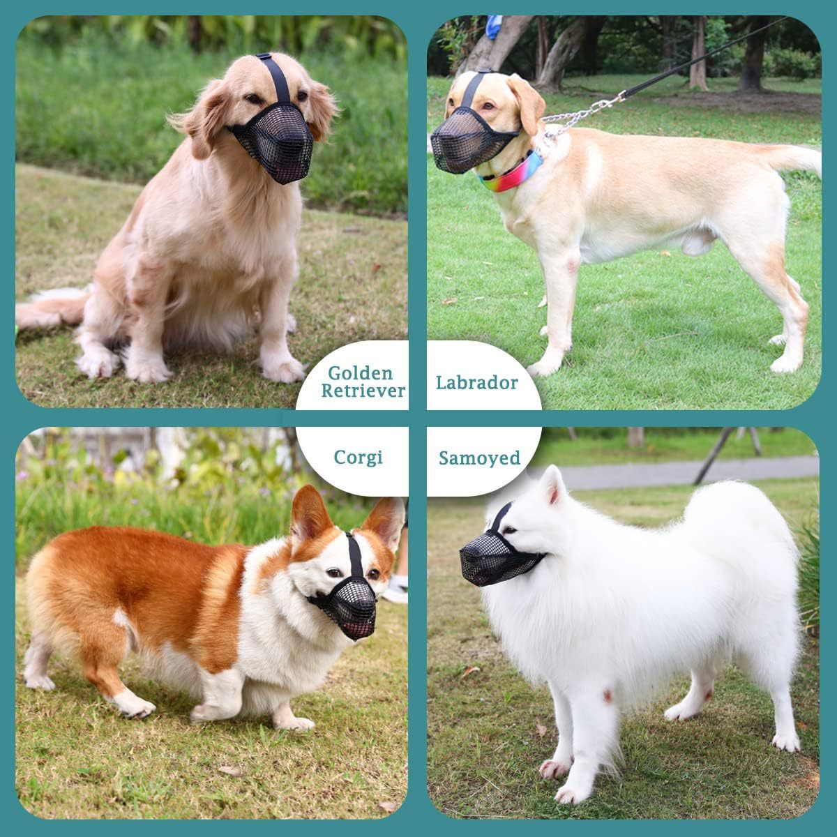 2 Pcs Size M Black Breathable Mesh Dog Muzzle - Anti-Barking, Biting & Chewing - Adjustable & Comfortable Nylon Muzzle for Dogs