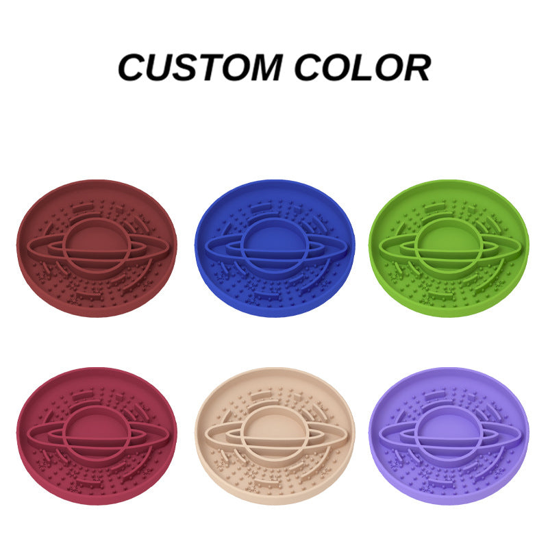 Dark Blue Silicone Planet Slow Feeder Dog Bowl - 2-in-1 Anti-Choke Lick Mat for Healthy Eating & Fun