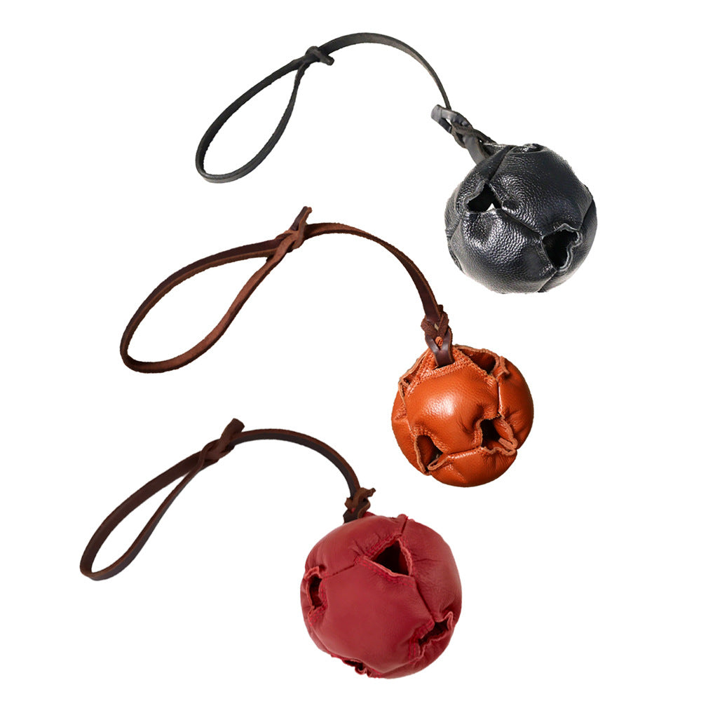 Black Durable Leather Dog Training Ball with Loop Handle - Interactive Bite & Tug Toy for Playful Pups