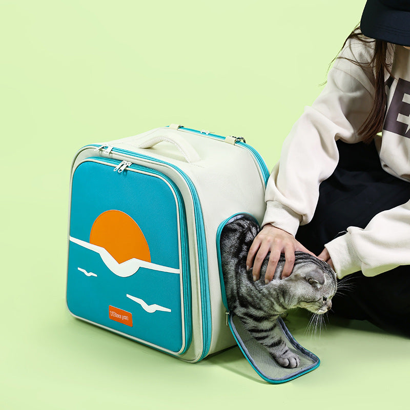 Expandable Pet Carrier Backpack for Cats & Small Dogs - Breathable Mesh, Multiple Entrances(Blue)