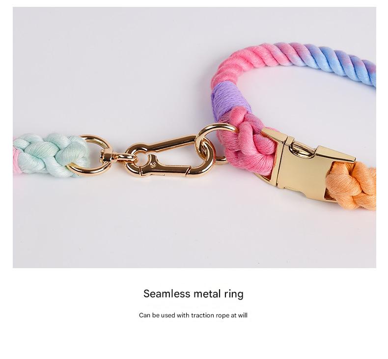 Handmade Rope Dog Collar and Leash Set - Colorful Woven Cotton Cotton (Sky blue - Size S)