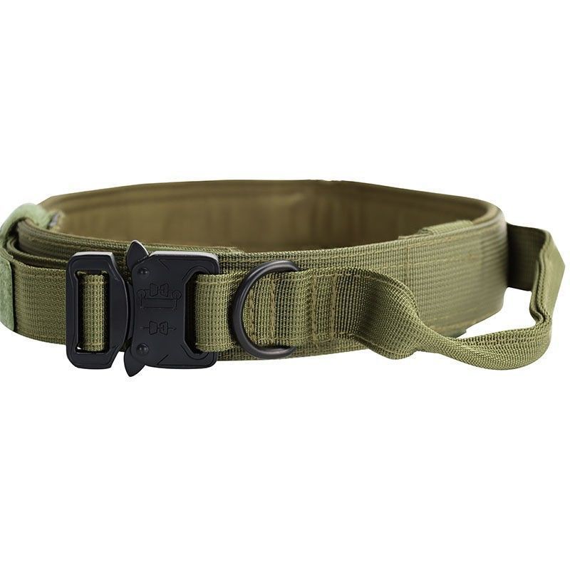 L Green Tactical Dog Collar - Heavy Duty Nylon Pet Collar for Medium & Large Dogs, Adjustable (3.8cm Width) 