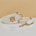 M Beige Luxury Velvet Pet Collar & Leash Set - Engravable Dog Collar with Gold Hardware